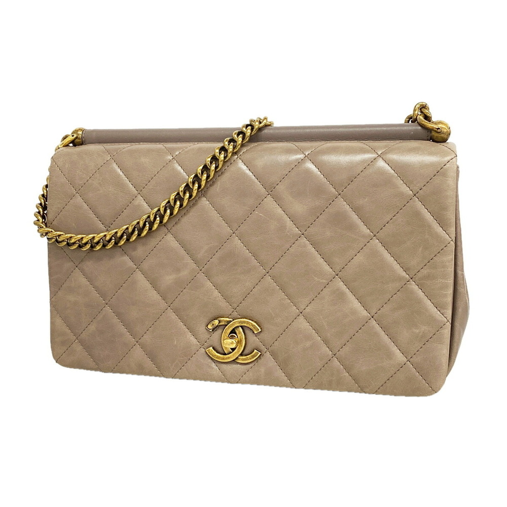 Chanel Matelassé Chain Shoulder Bag, Lambskin, Greige, Women's